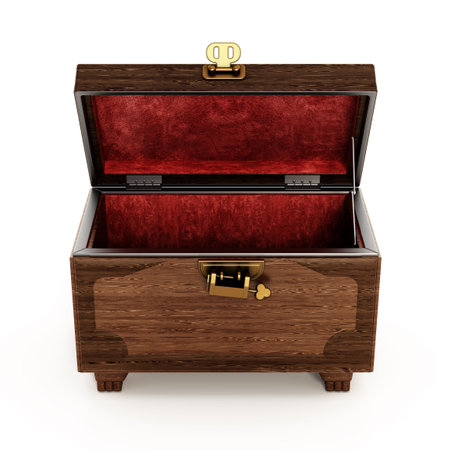 Open treasure chest isolated on white background. 3D illustration.