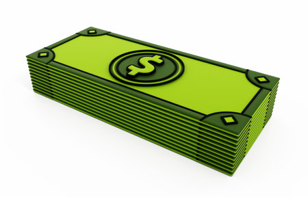 Cartoon money pack isolated on white background. 3D illustration.の写真素材