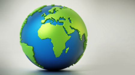 Blue and green colored globe isolated on gray. 3D illustration.