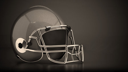 Red football helmet isolated on black background. 3D illustration.の写真素材