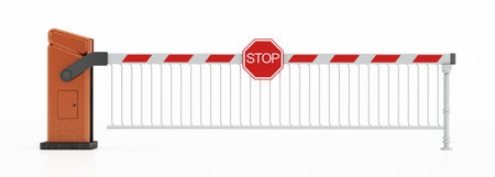 Closed automatic car barrier system isolated on white background. 3D illustration.