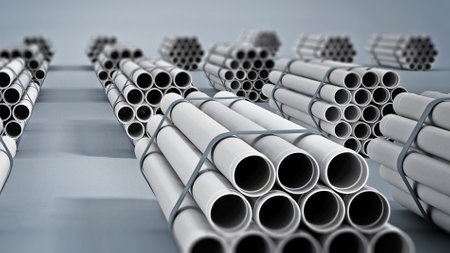 Stacks of PVC water tubes. 3D illustration.