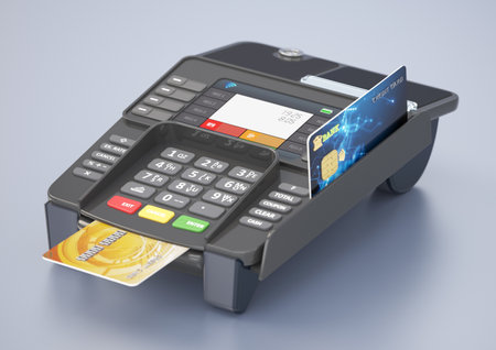 POS Terminal isolated on gray background. 3D illustration.の写真素材