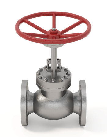 Stainless steel gate valve isolated on white background. 3D illustration.の写真素材