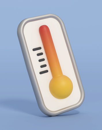 Cartoon thermometer isolated on blue background. 3D illustration.