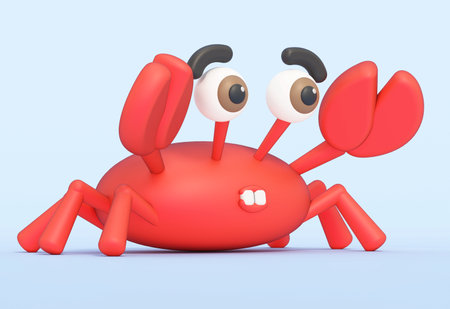 Cartoon crab isolated on blue background. 3D illustration.の写真素材