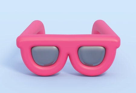 Cartoon pink sunglasses isolated on blue background. 3D illustration.の写真素材