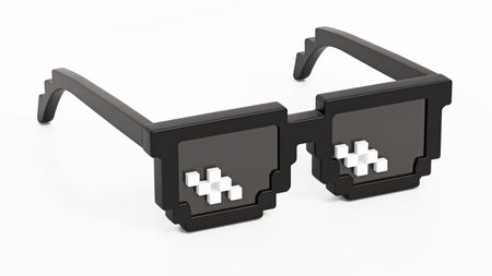 Stylized 8-bit game sunglasses isolated on transparent background. 3D illustration.
