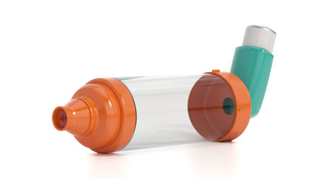 Asthma inhaler and medicine isolated on white background. 3D illustration.