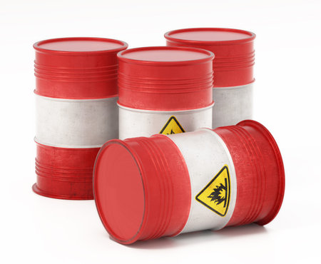 Inflammable barrels isolated on white background. 3D illustration.