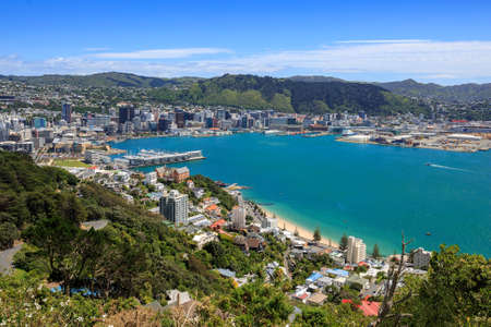 Wellington City harbor and downtown. Buildings are in central business district.の写真素材