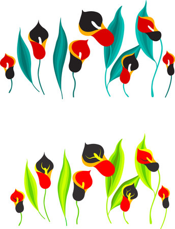 Colorful and festive vector calla flower set.のイラスト素材