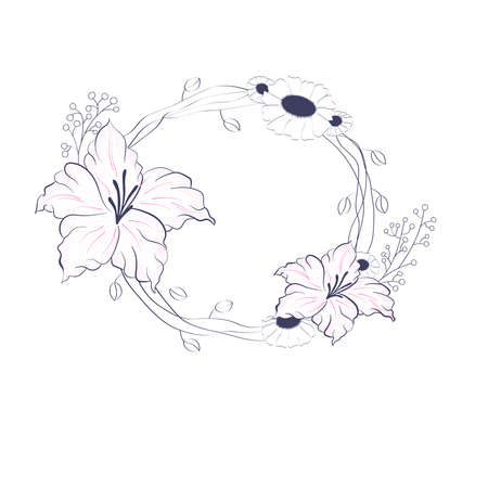 Floral wreath for wedding, celebrations etc. design decorations. Made as colorful and transparent vector. Easy to use.のイラスト素材