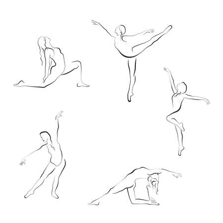 Line art of women dancing and doing yoga.のイラスト素材