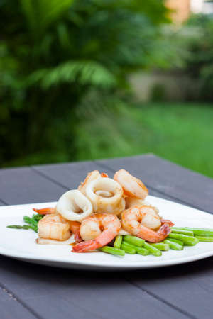 Squid and shrimpの写真素材