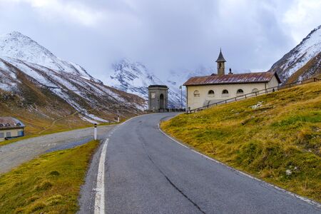 Landscape view at Passo dello stelvio famous landmark at Italy, Wallpaper.の写真素材