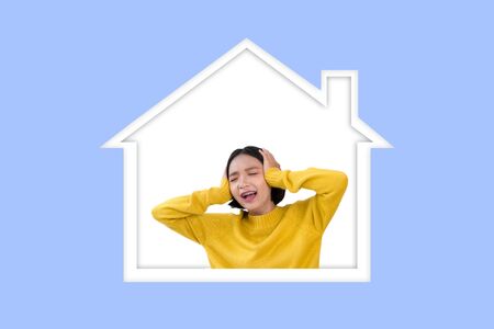 Young asian girl enjoy life at home, stay home.の写真素材