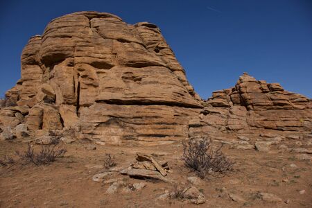 Panoramic view Baga Gazriin chuluu,Mongolian,Rock formation and stacked Stones at national park Mongoliaの写真素材