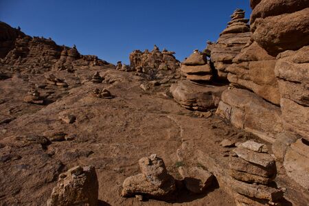 Panoramic view Baga Gazriin chuluu,Mongolian,Rock formation and stacked Stones at national park Mongoliaの写真素材