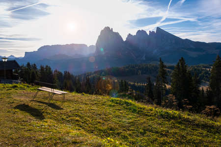 Beautiful landscape view of Dolomite   at Alpe di cisles, Ortisei Italy.の写真素材