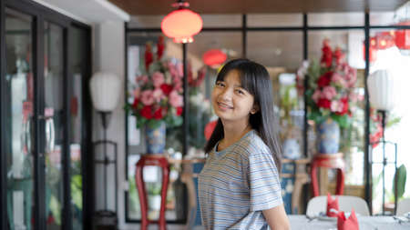 Portrait happy young asian girl, smile girl out door.の写真素材
