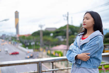 Portrait happy young asian girl, smile girl out door.の写真素材