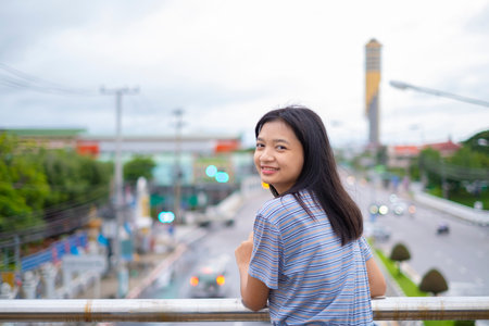 Portrait happy young asian girl, smile girl out door.の写真素材