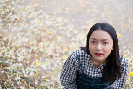 Portrait young girl with copy space.の写真素材