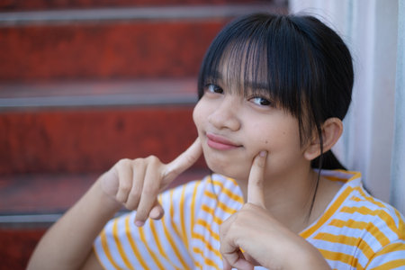 Portrait young girl at school,ASian girl.