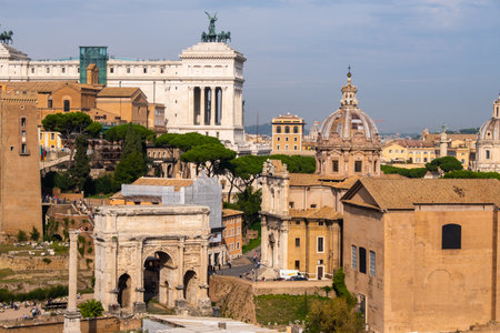 Beautiful landscape view at Roman Forum famous landmark at Rome Italy.の写真素材