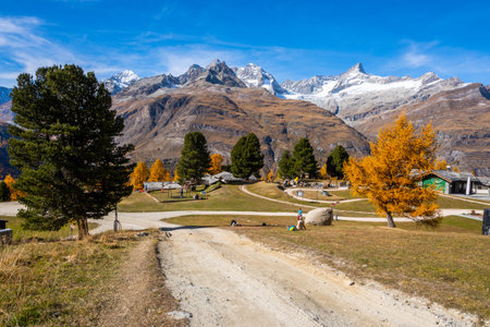 Small town with beautiful landscape view of Matterhorn Mount in autumn, Zermatt Switzerland.の写真素材