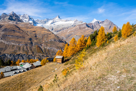 Small town with beautiful landscape view of Matterhorn Mount in autumn, Zermatt Switzerland.の写真素材