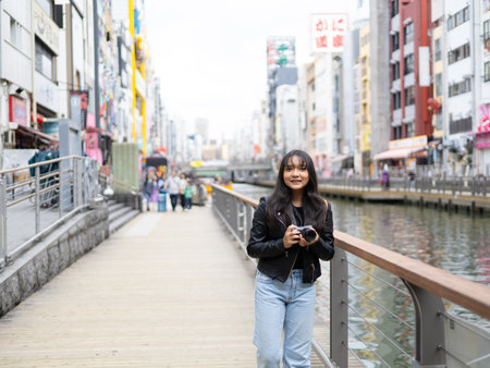 Travel lifestyle urban city, beautiful young girl tourist in Osaka Japan.の写真素材