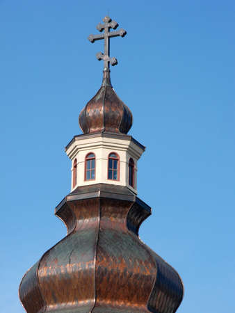 A close cropped shot of a Greek Orthodox Church dome.の写真素材