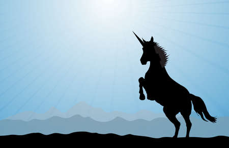 A rearing unicorn on a blue modern background.の写真素材