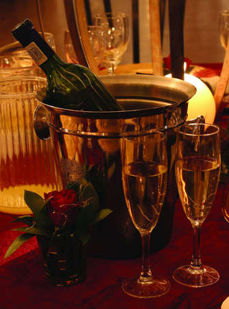 Icy wine bucket with two glassesの写真素材