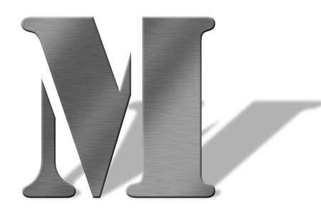 3D Aluminum letters of the alphabeth. Isolated with shadow on white. Numbers also available.の写真素材