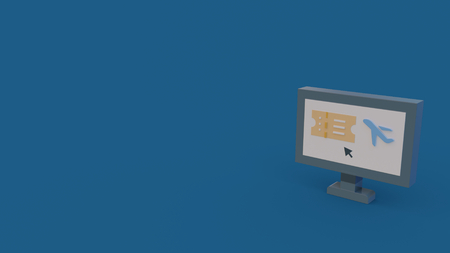 color 3d icon of monitor with online flight booking isolated on blue background