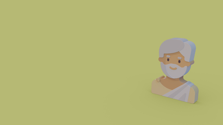 3d icon of old man with white hair and beard wearing ancient greece clothes isolated on light green backgroundの写真素材