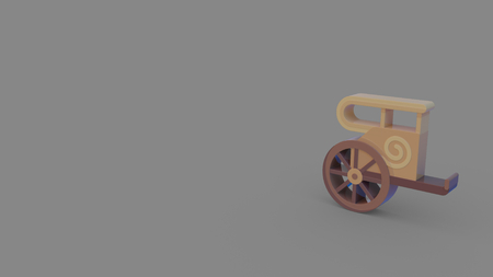 3d icon of ancient wooden chariot isolated on gray backgroundの写真素材