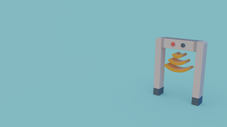 color 3d icon of airport frame metal detector isolated on blue backgroundの写真素材