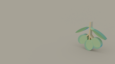 3d icon of three green olives bunch isolated on gray backgroundの写真素材