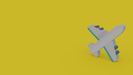3d icon of gray airplane isolated on yellow background