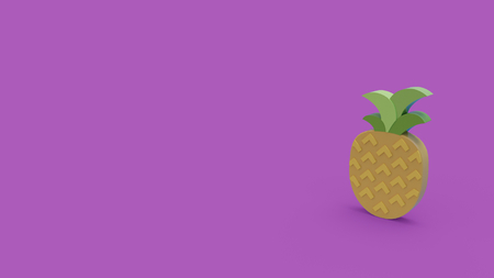 3d icon of pineapple isolated on violet backgroundの写真素材