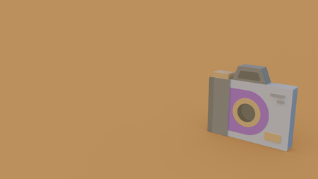 3d icon of violet camera isolated on orange backgroundの写真素材