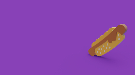3d icon of hot dog isolated on violet backgroundの写真素材