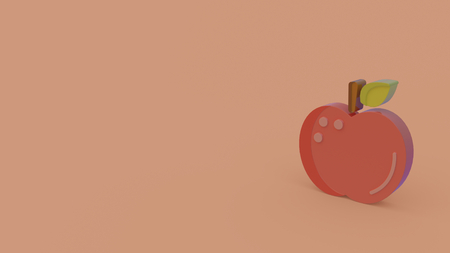 3d icon of red apple isolated on orange backgroundの写真素材