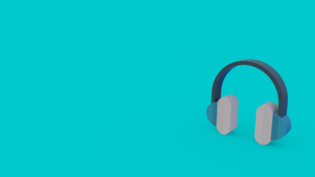 3d icon of headphones isolated on turquoise backgroundの写真素材