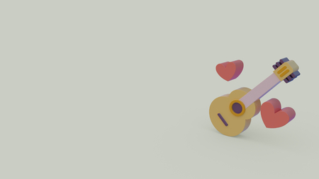 3d icon of guitar and two hearts isolated on light gray backgroundの写真素材