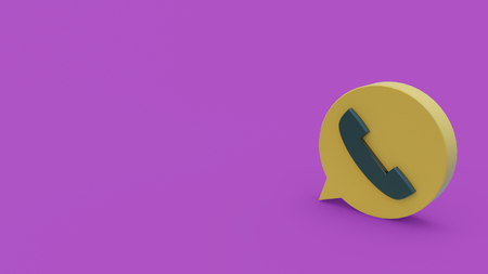 3d icon of yellow bubble with dark gray earphone symbol isolated on violet backgroundの写真素材